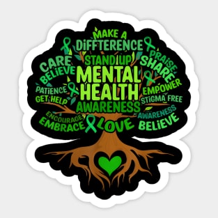 Mental Health Awareness Tree Green Ribbon Sticker